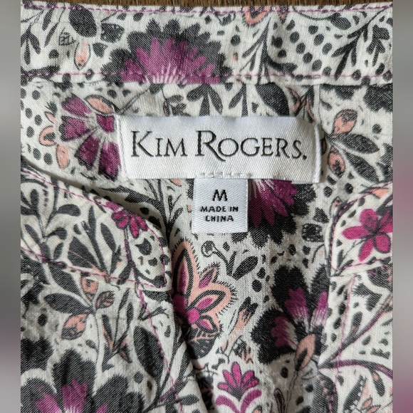 Boho Tunic Popover Floral Artsy 3/4 Sleeve Casual Womens Medium Relaxed Roll Tab - Picture 2 of 10